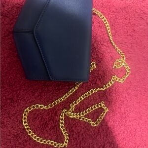Navy Crossbody Bag with Gold Chain Strap